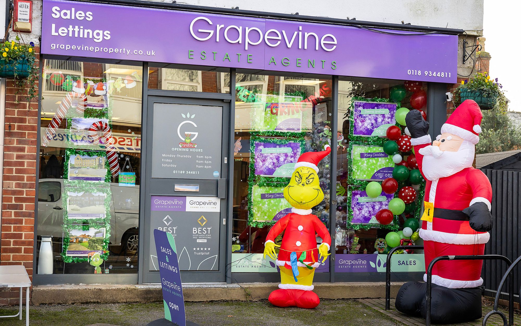 Christmas window display of Grapevine Estate Agents