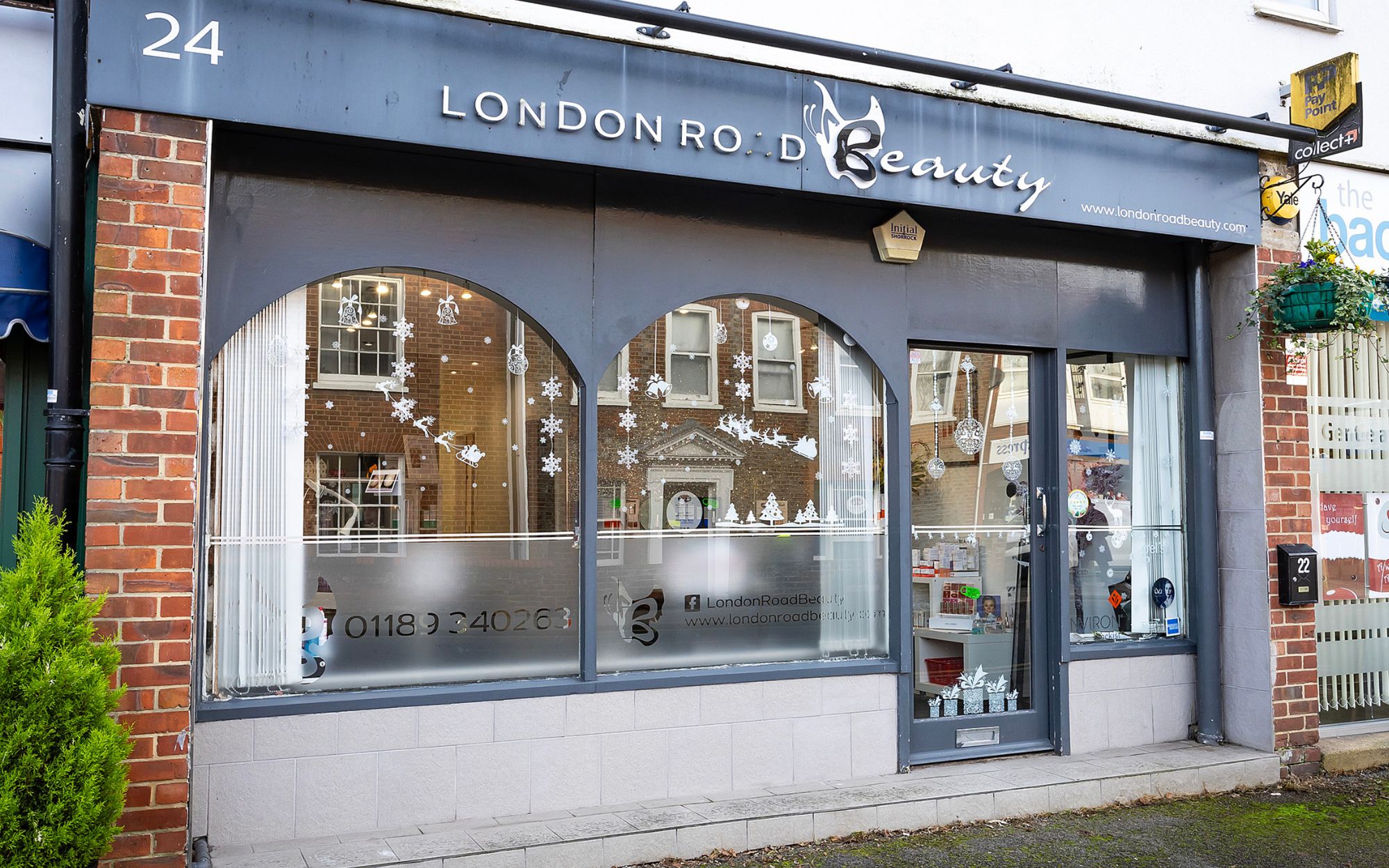 Christmas window display of London Road Beauty