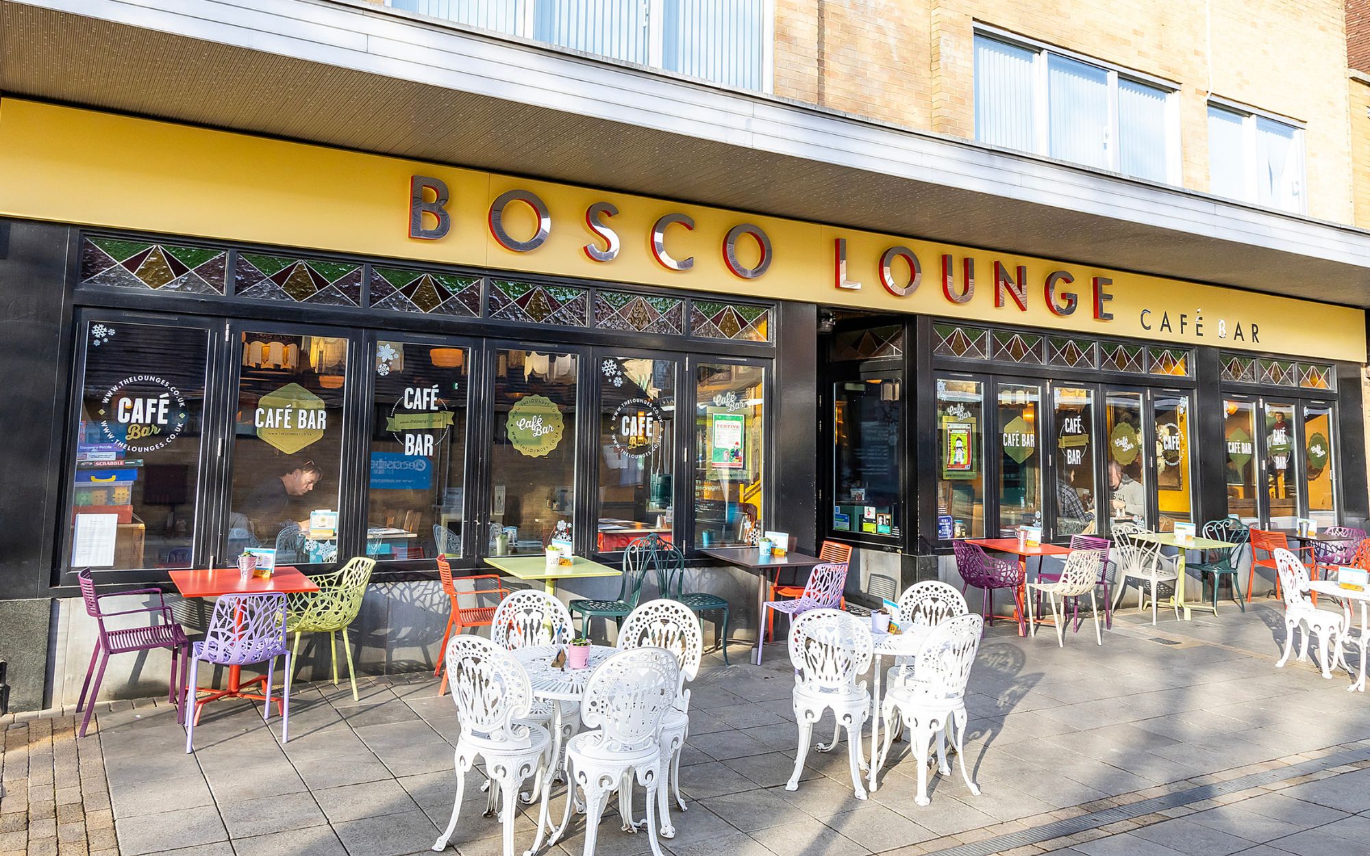 Christmas window display of The Bosco Lounge