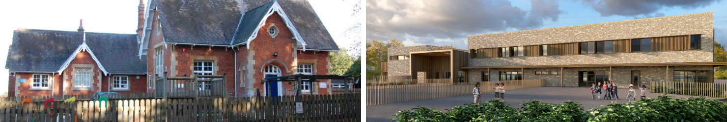 (left) Bearwood Primary School (right) Image of what new school will look like