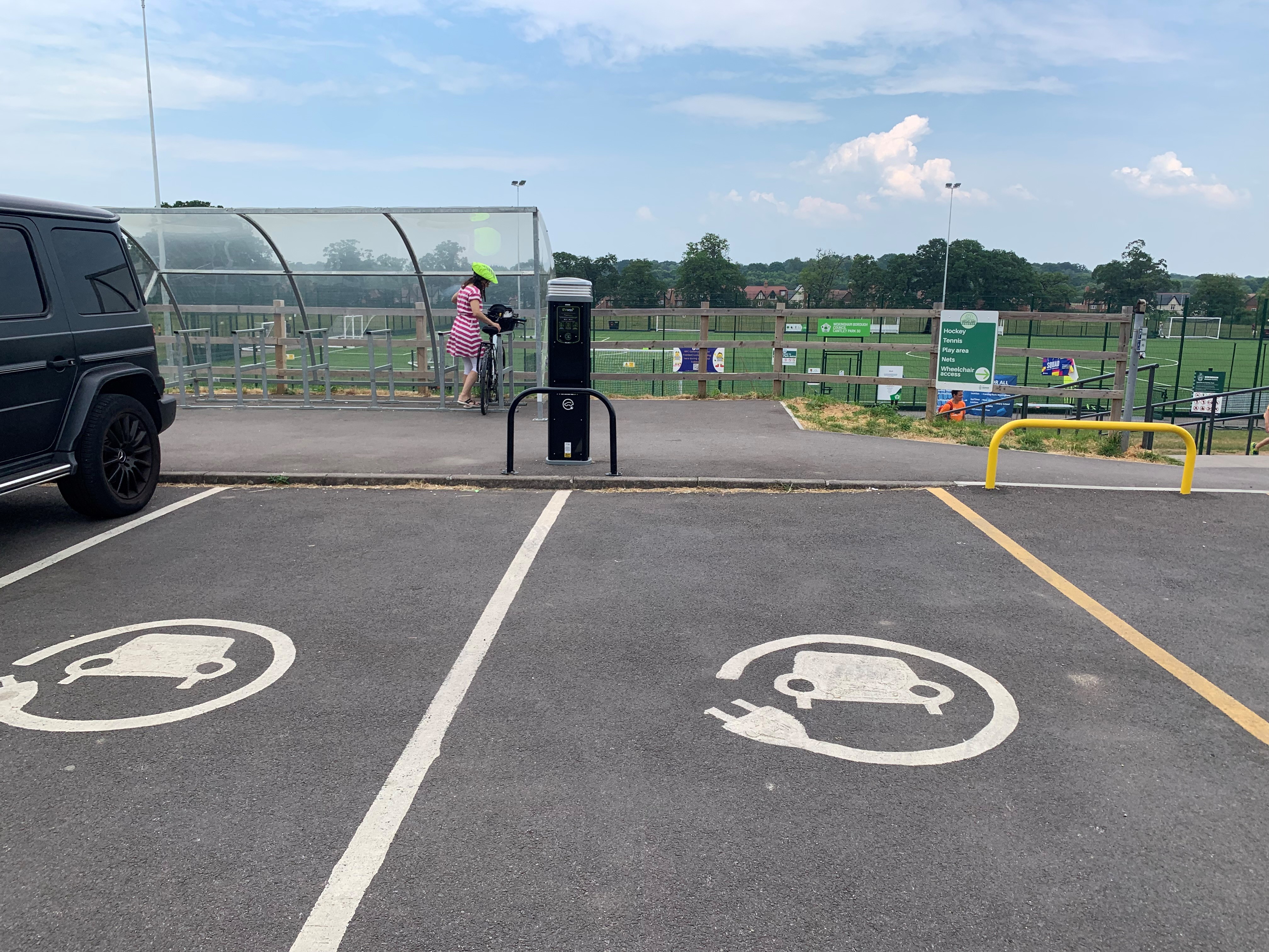 Charging spaces and chargers in a car park