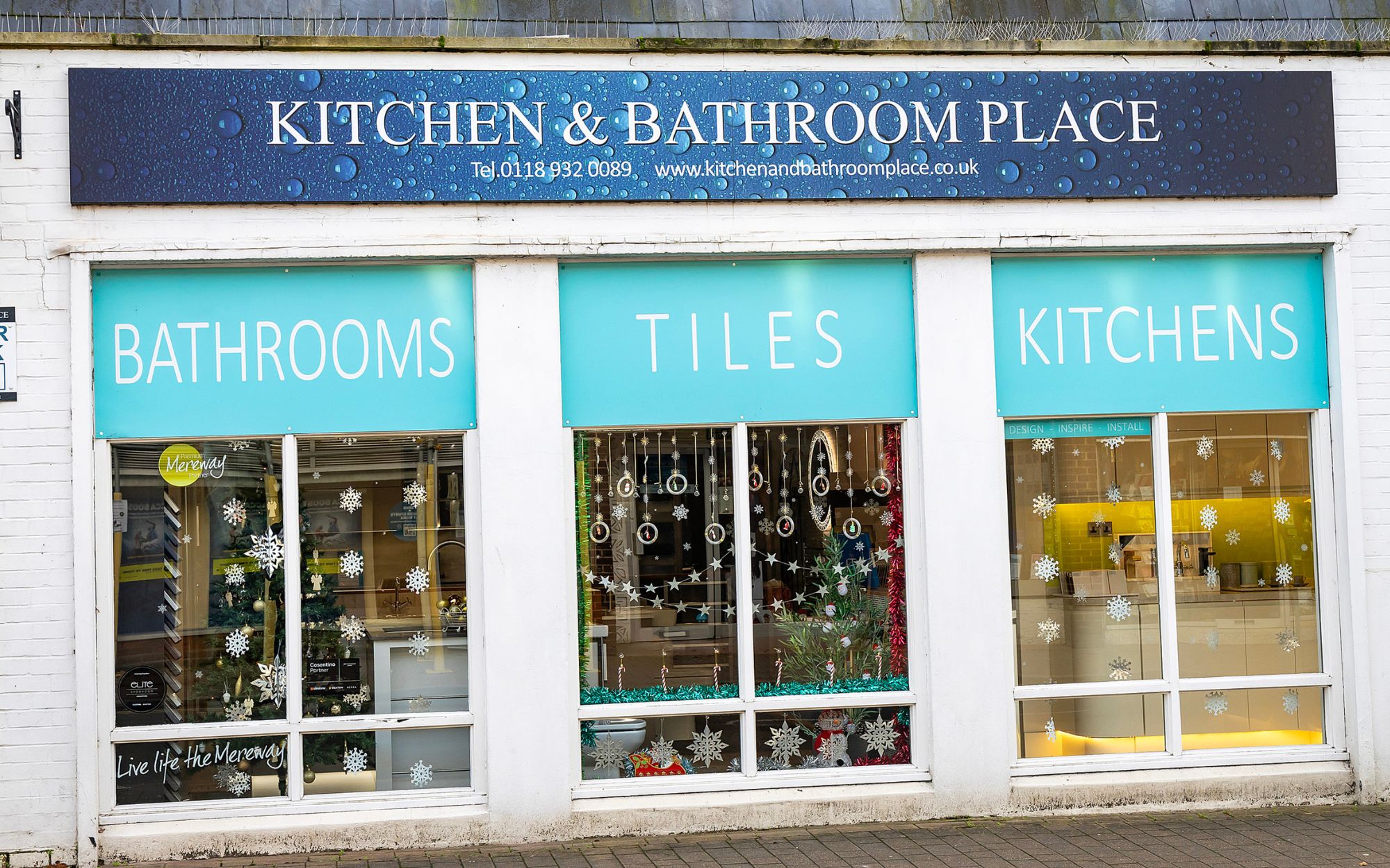 Christmas window display of Kitchen and Bathroom Place