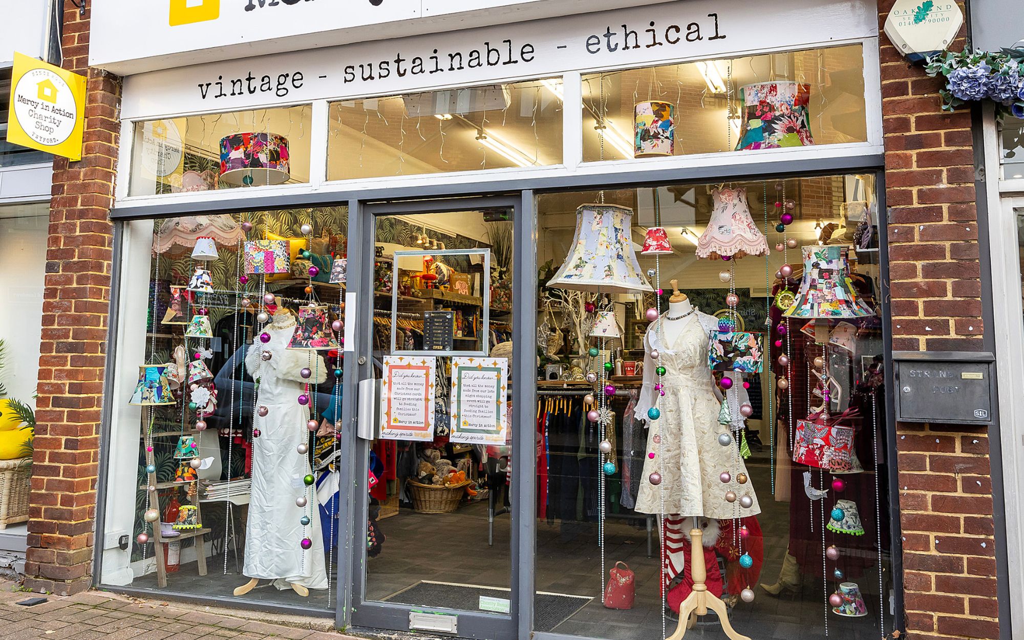 Christmas window display of Mercy in Action