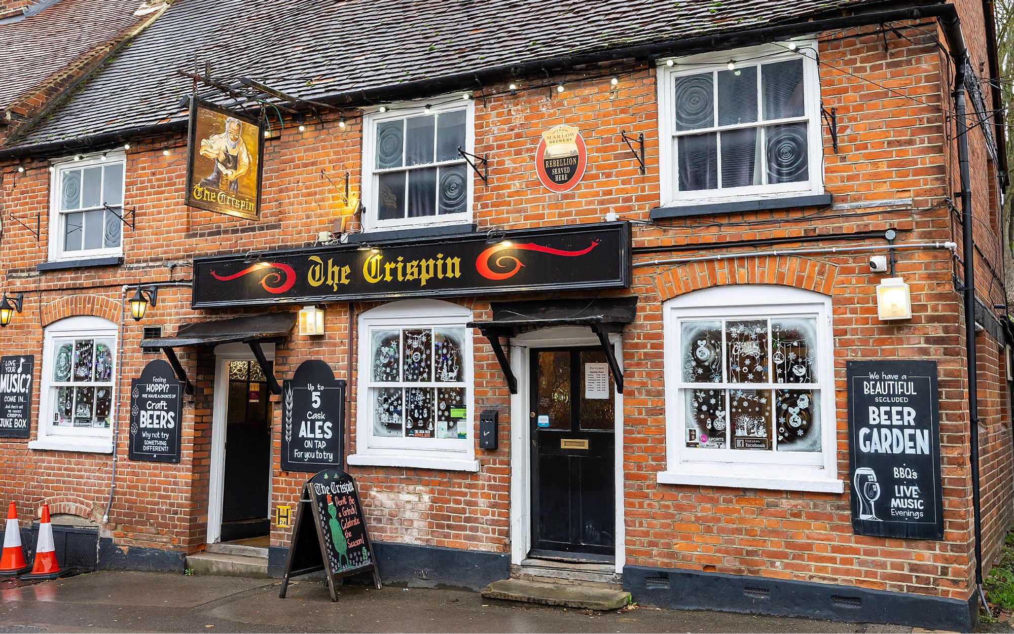 Christmas window display of The Crispin