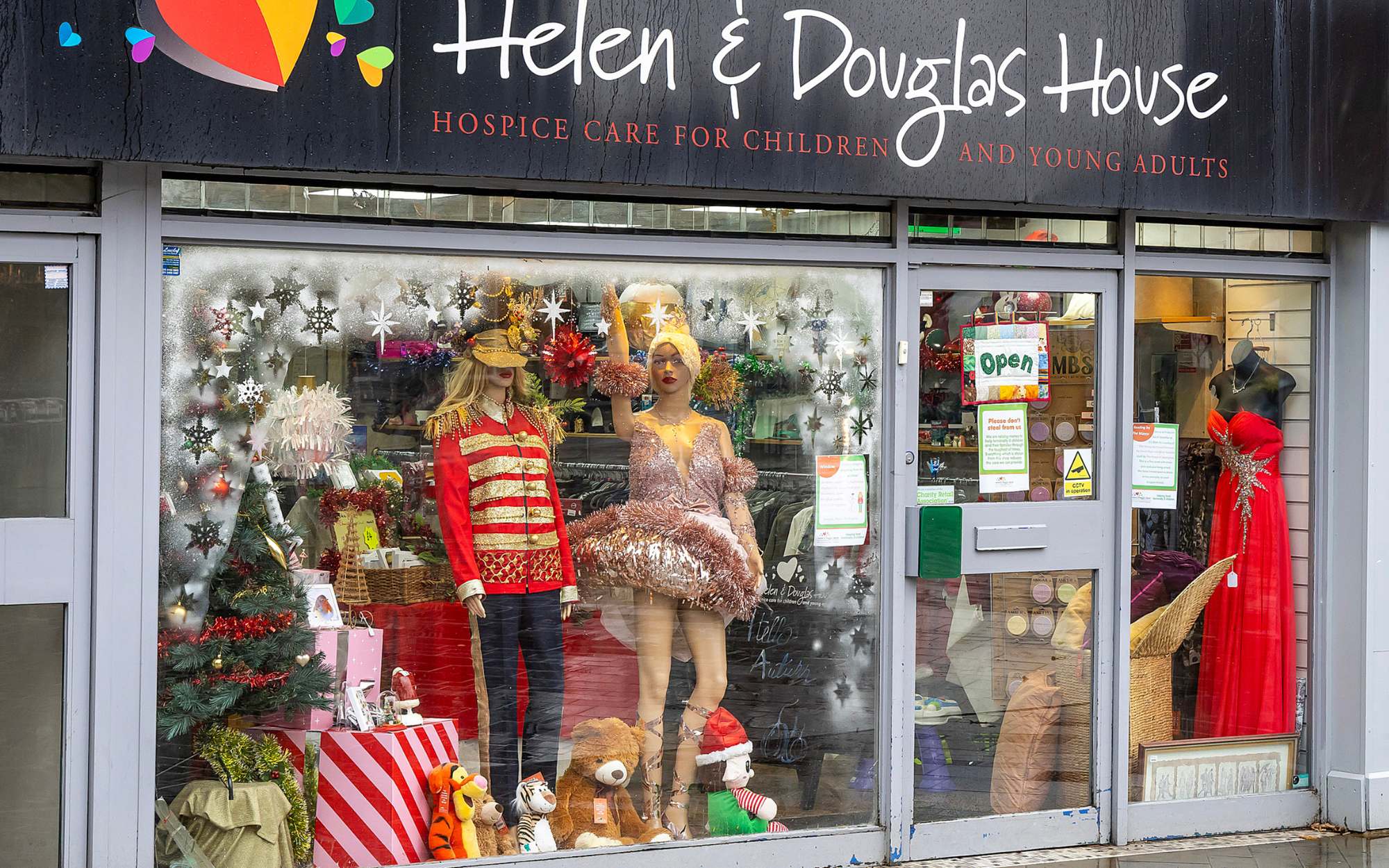 Christmas window display of Helen and Douglas House
