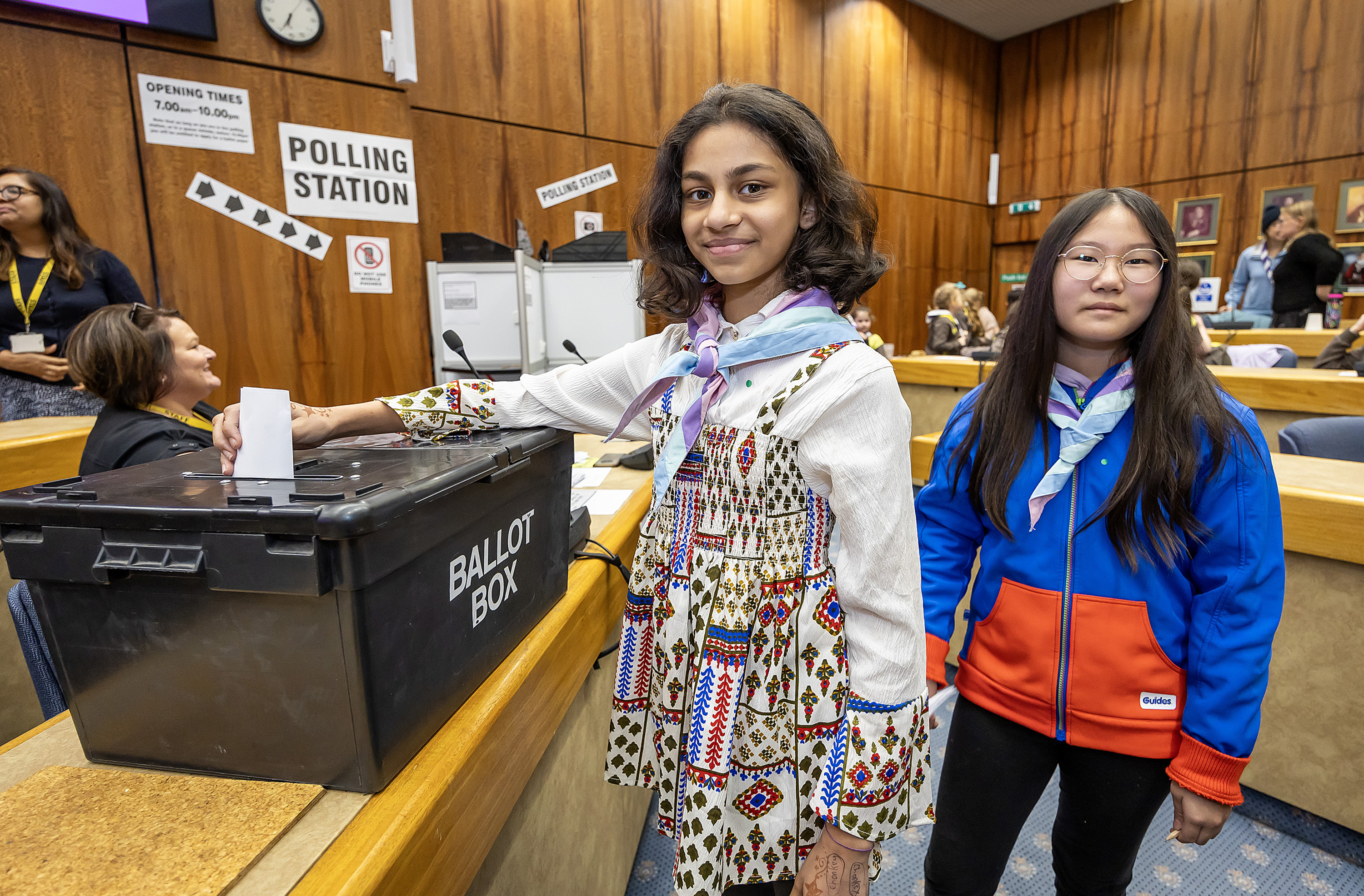 Young Brownies taking part in a mock election 