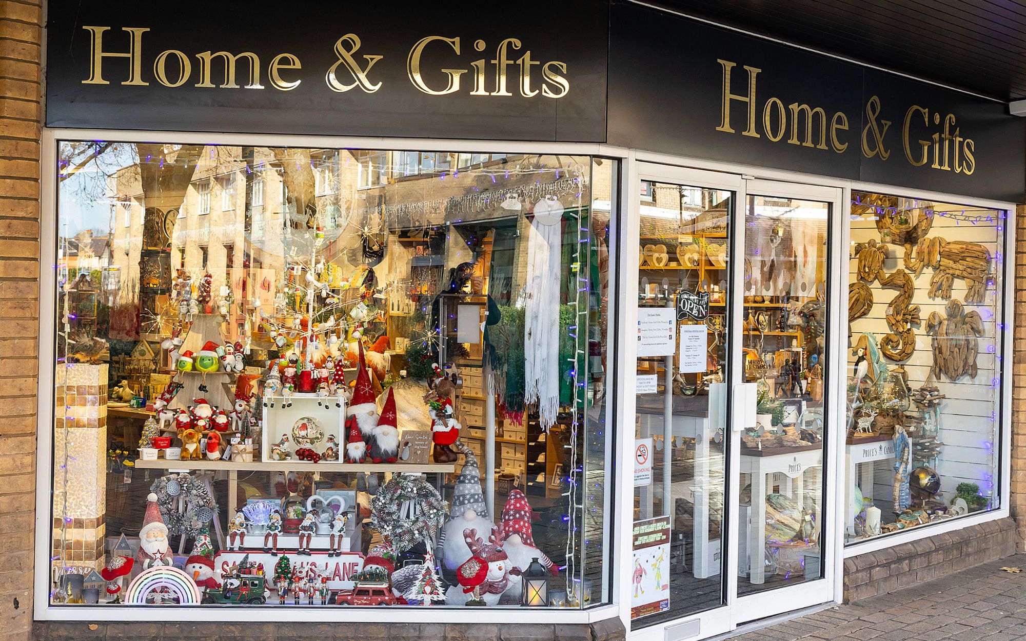 Christmas window display of Home and Gifts
