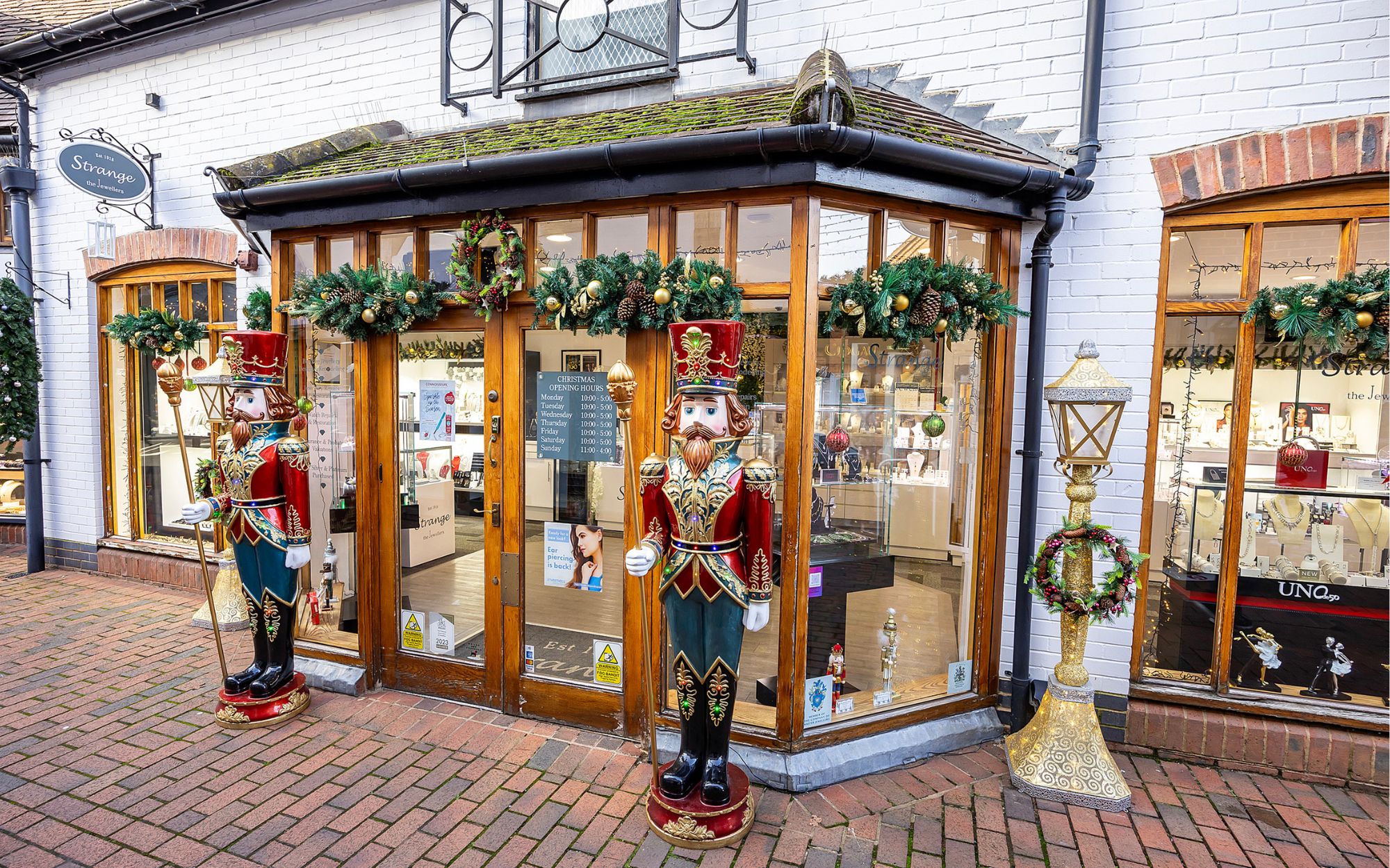 Christmas window display of Strange the Jewellers