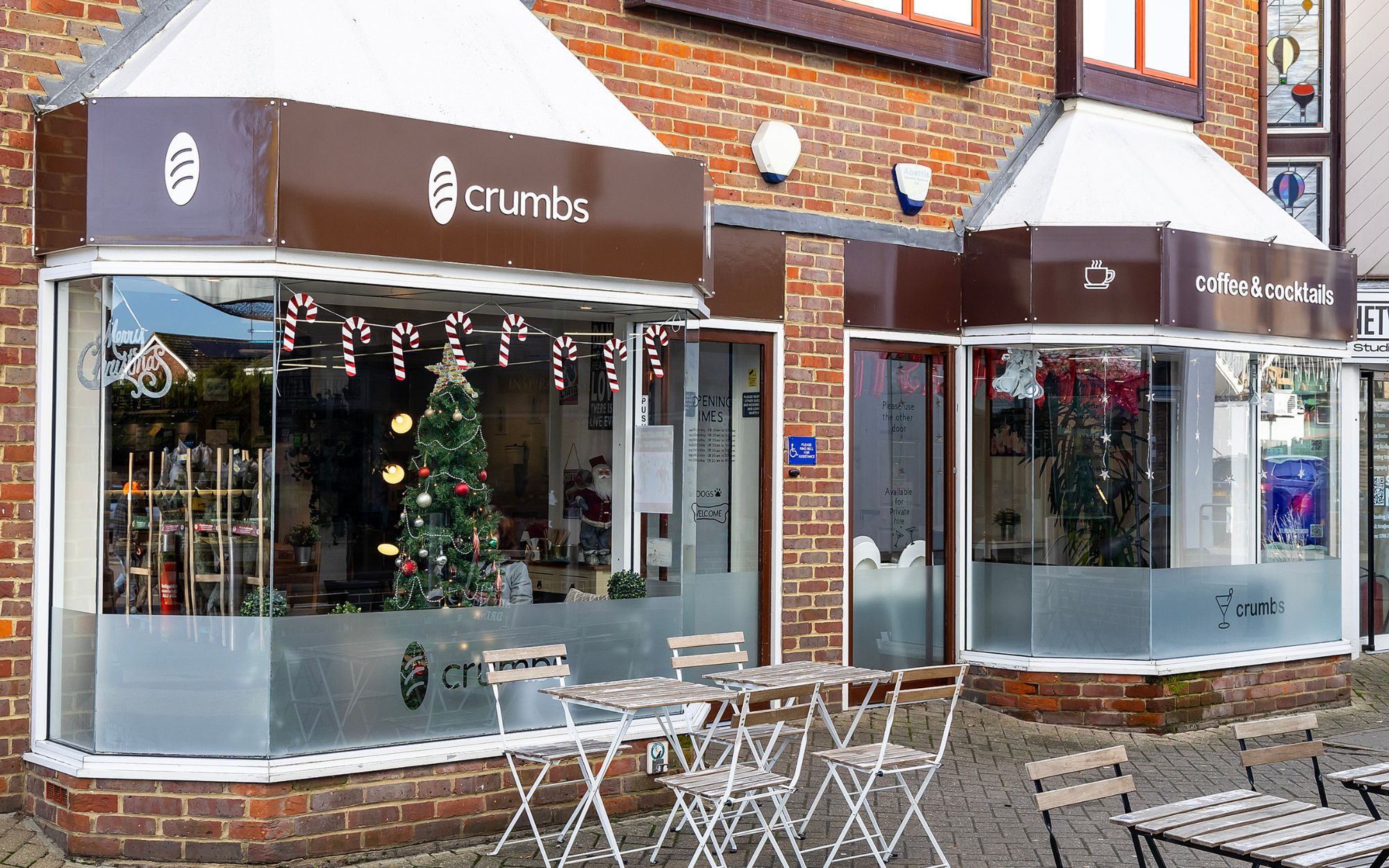 Christmas window display of Crumbs