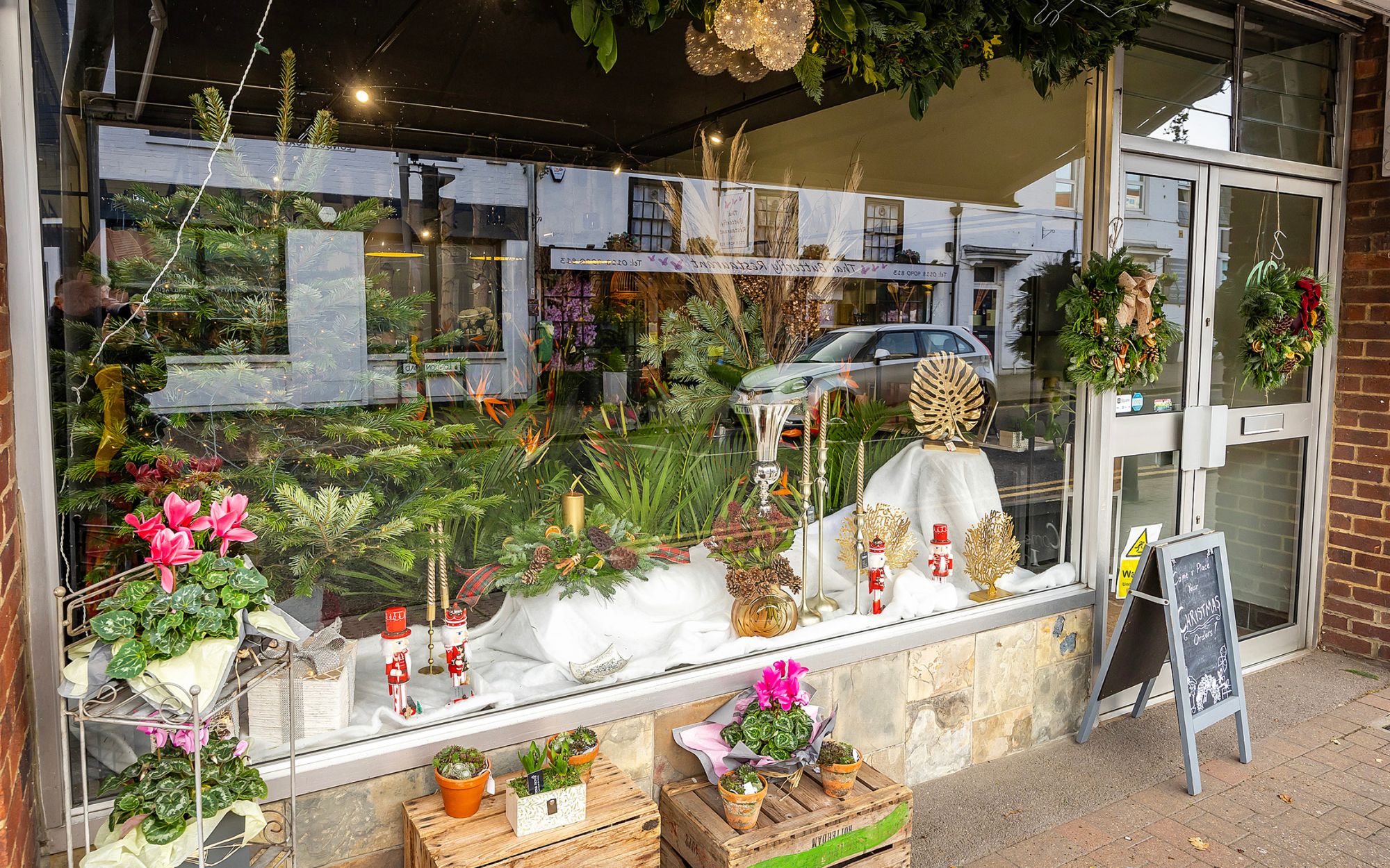 Christmas window display of Beauty in Bloom