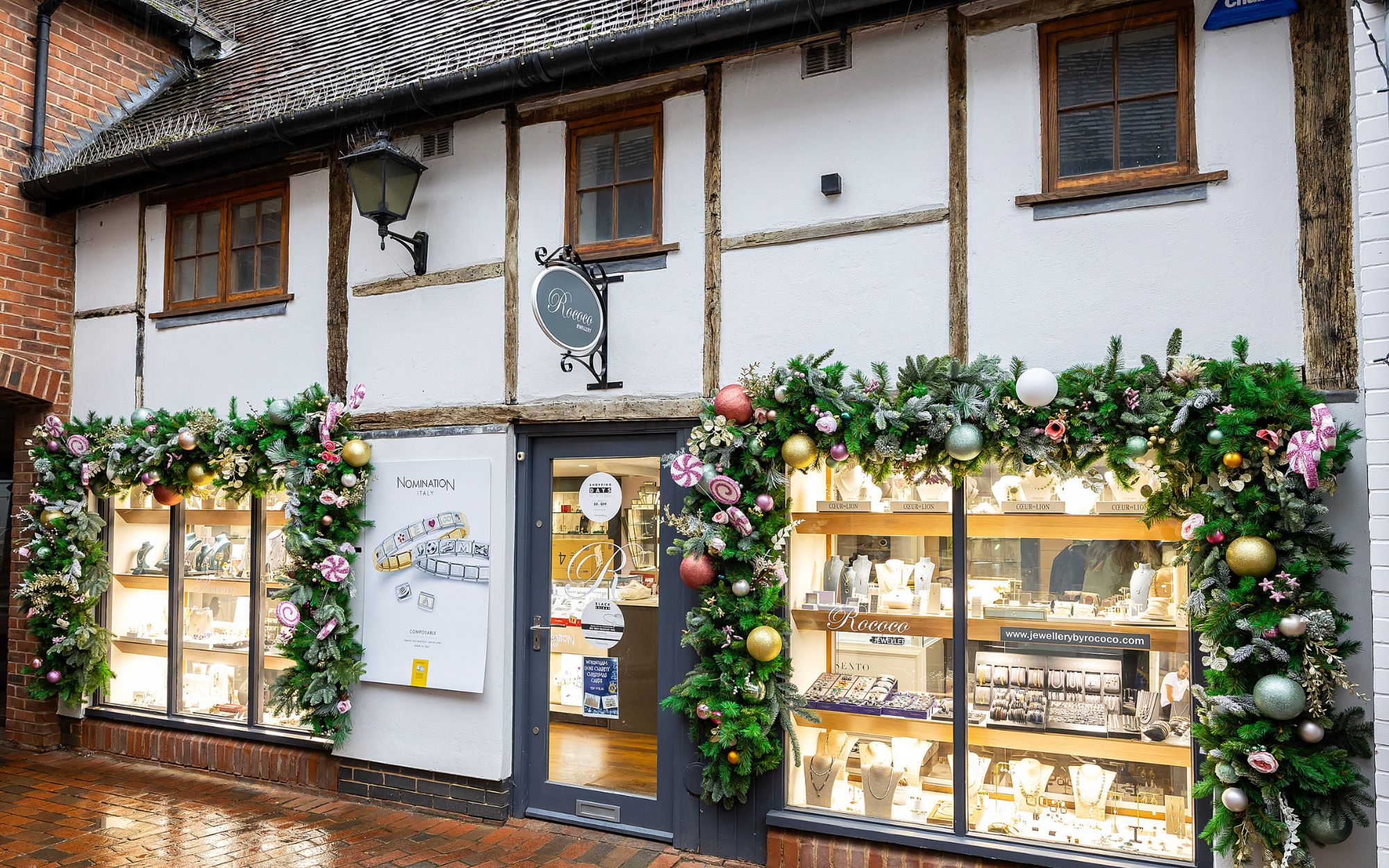 Christmas window display of Rococo Jewellery
