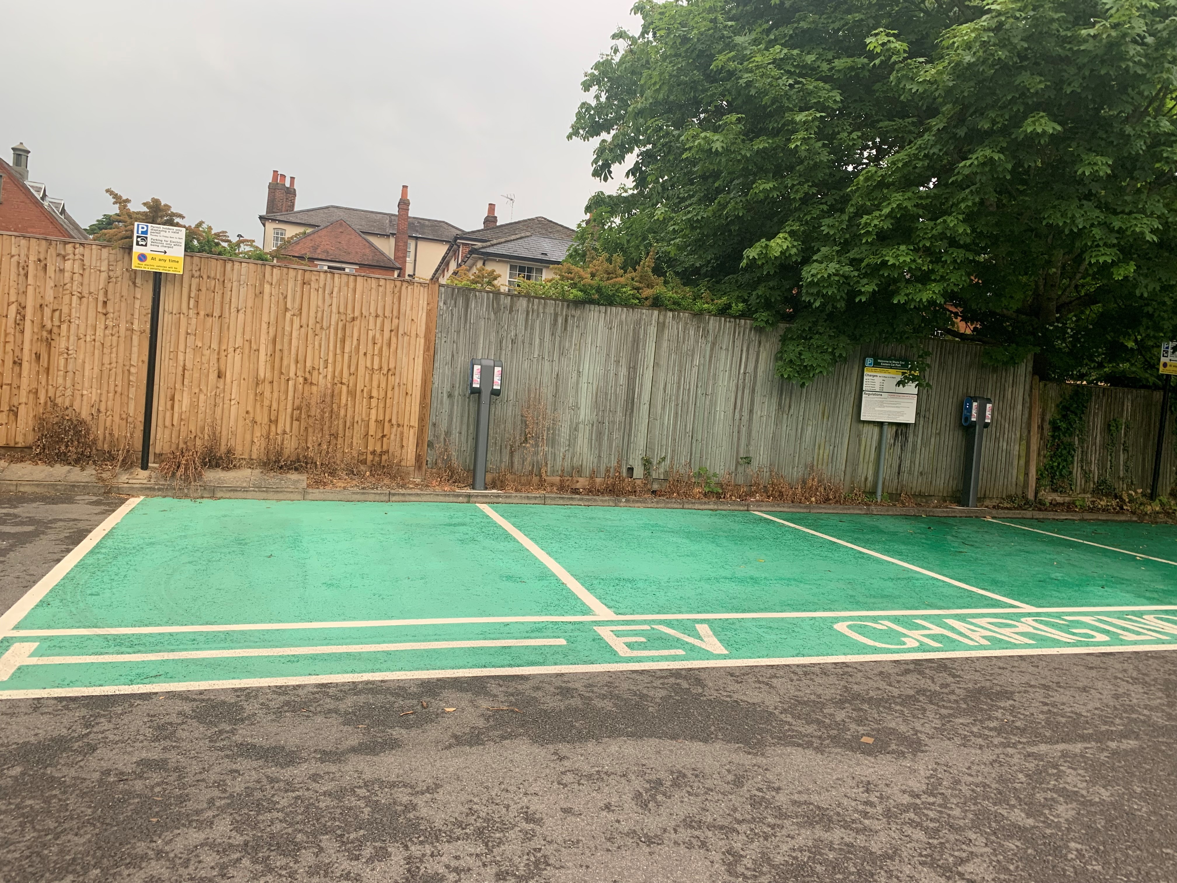 Charging spaces and chargers in a car park