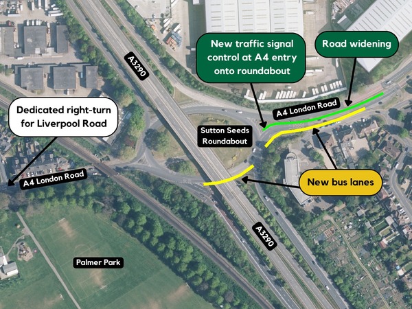 Aerial photo of Sutton Seeds Roundabout and A4 London Road
