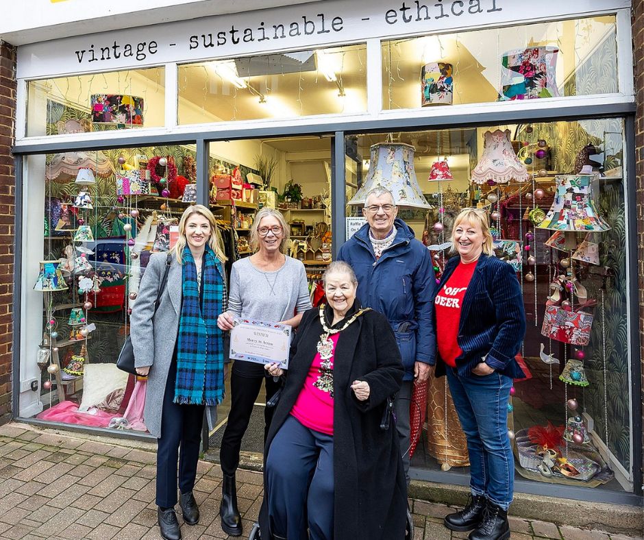 Representative of Mercy in Action received an award certificate from Borough Mayor Cllr Beth Rowland with Twyford Parish Councillor Martin Alder (Chairman of Twyford Parish Council).